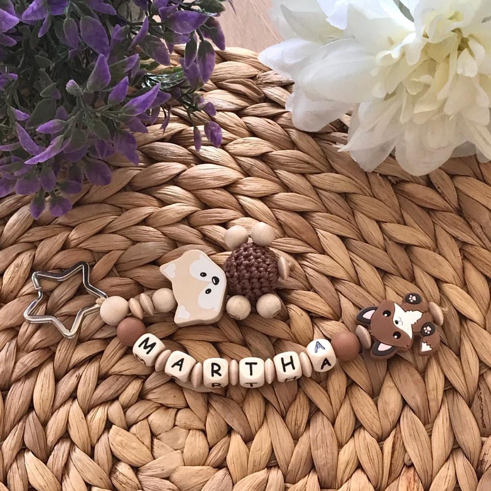 Schlüsselanhänger mit Name 3D Fuchs für Junge + Mädchen personalisiert Schulranzen Baby Kind Kindergartentasche Wickeltasche Namensanhänger