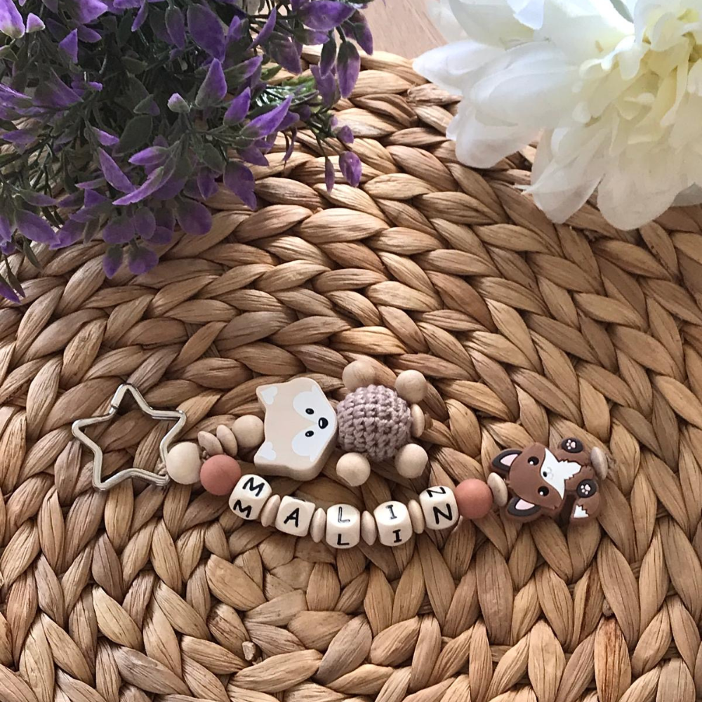 Schlüsselanhänger mit Name 3D Fuchs für Junge + Mädchen personalisiert Schulranzen Baby Kind Kindergartentasche Wickeltasche Namensanhänger