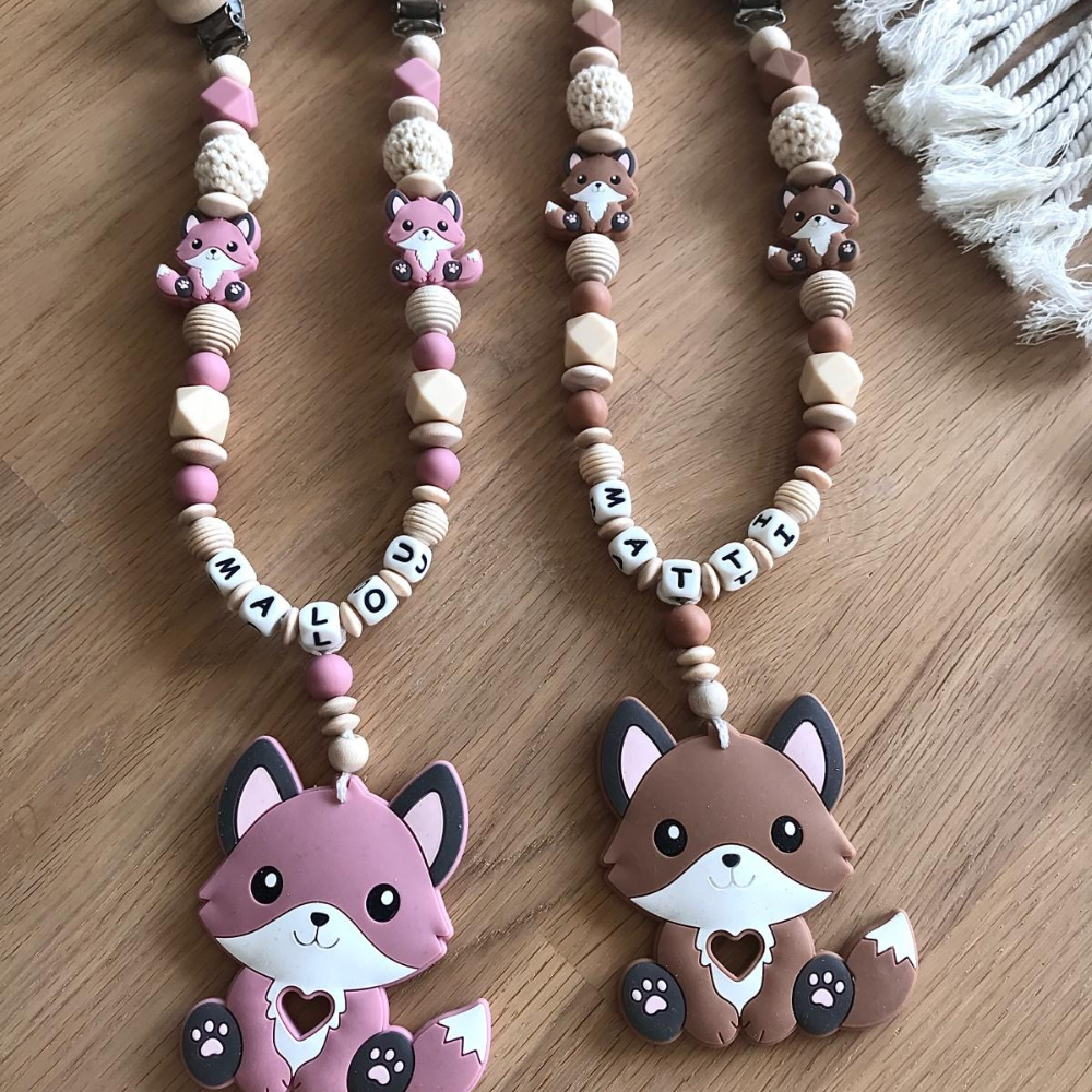 Kinderwagenkette Wagenkette mit Namen Mädchen Junge Fuchs Geschenk zur Geburt Taufe Babyparty