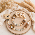 Personalisiertes Baby Geschenkset mit Namen  – Schnullerkette & Greifring aus Holz & Silikon