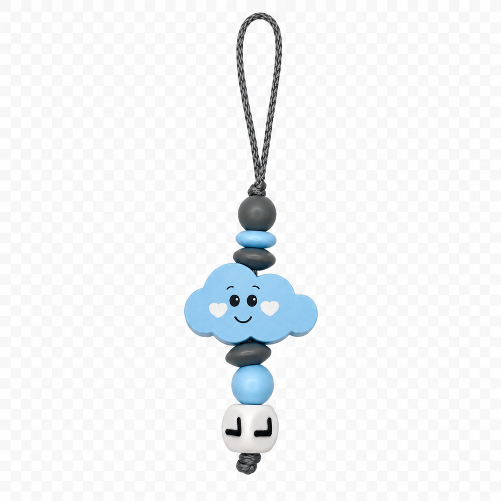 Schnullerkette mit Namen für Jungen | personalisiert | Fuchs Wolke | Blau Grau | Geschenk Geburt