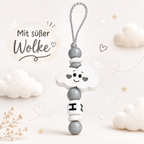 Schnullerkette mit Namen für Jungen | personalisiert | Fuchs Wolke | Weiß Grau | Geschenk Geburt