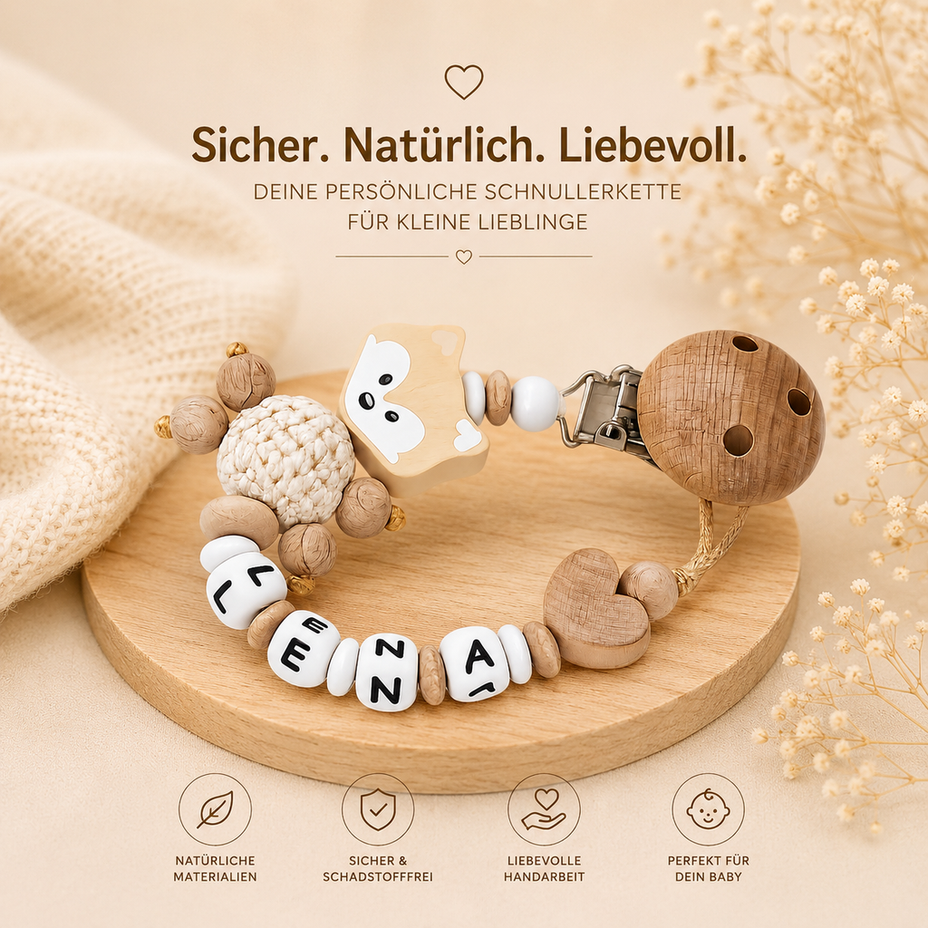 Greifling mit Namen – Fuchs Natur Weiß | Personalisiertes Baby Geschenk