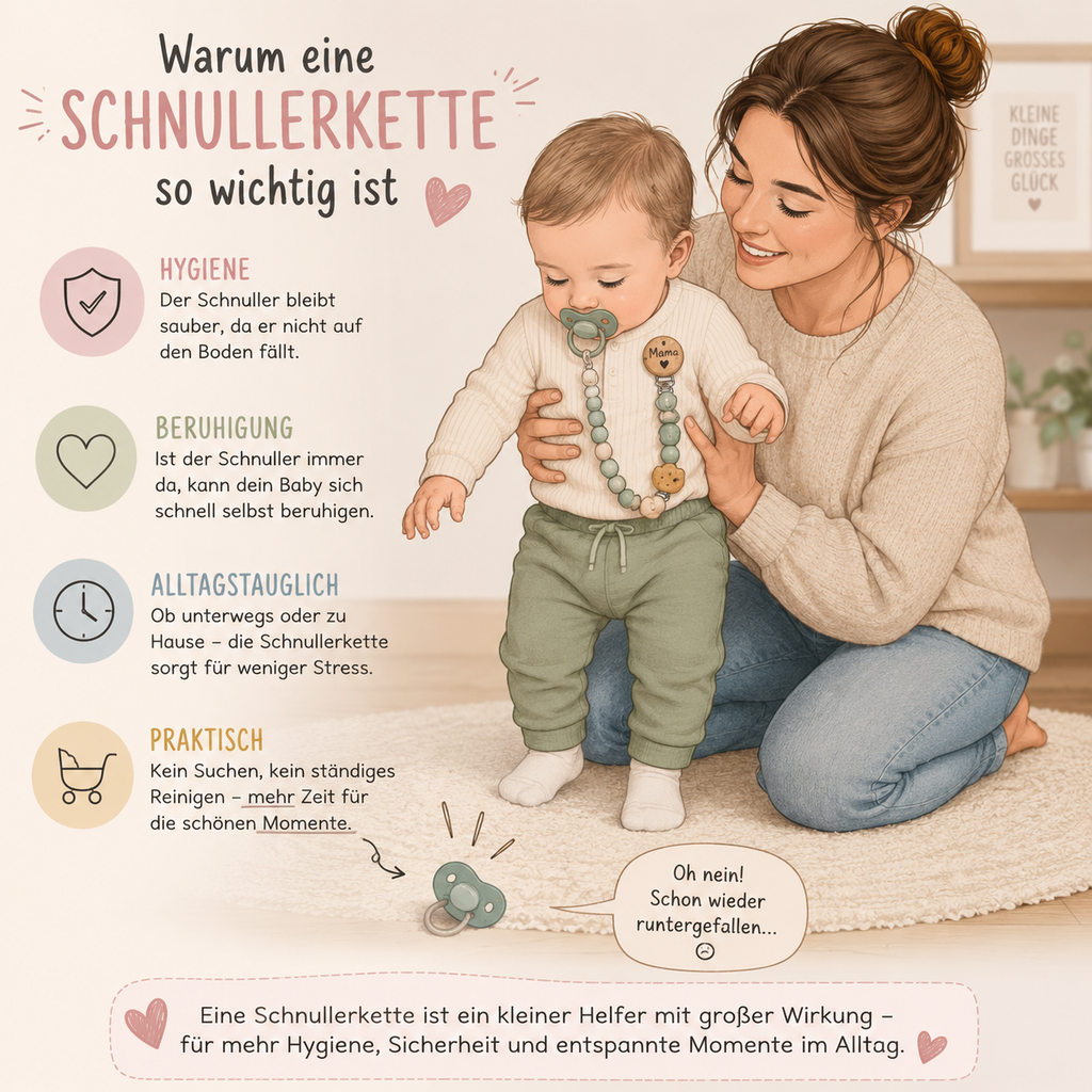Schnullerkette mit Namen für Jungen | personalisiert | Fuchs Wolke | Weiß Grau | Geschenk Geburt
