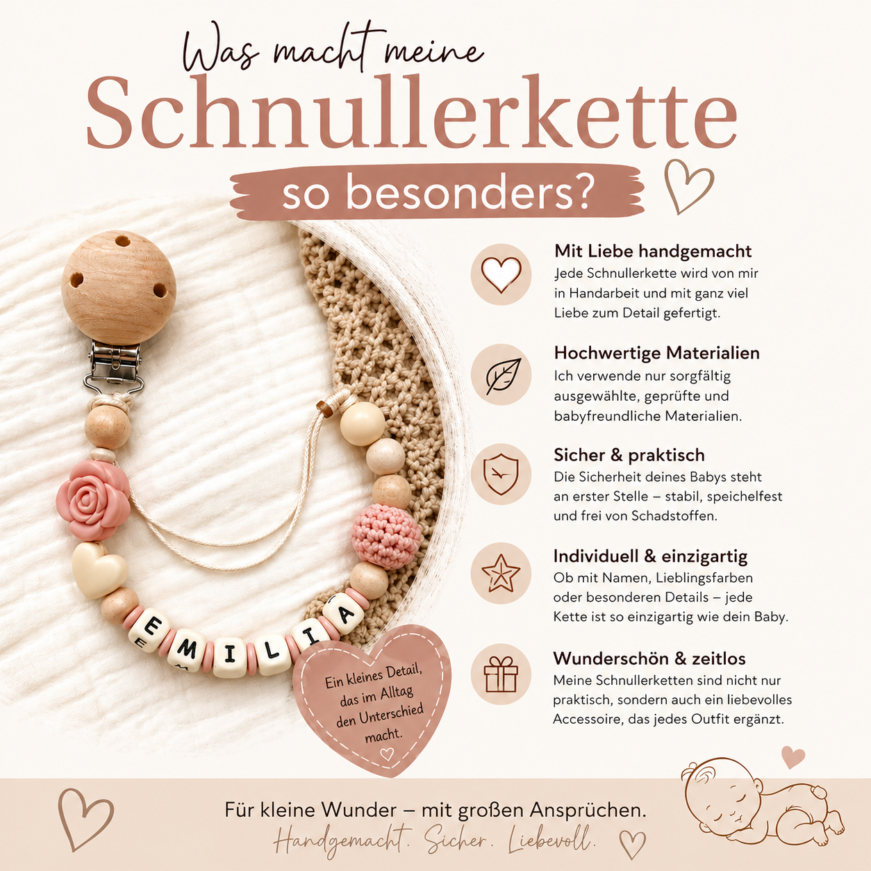 Schnullerkette mit Namen – Löwe  – Personalisierbar für Baby - Geschenk