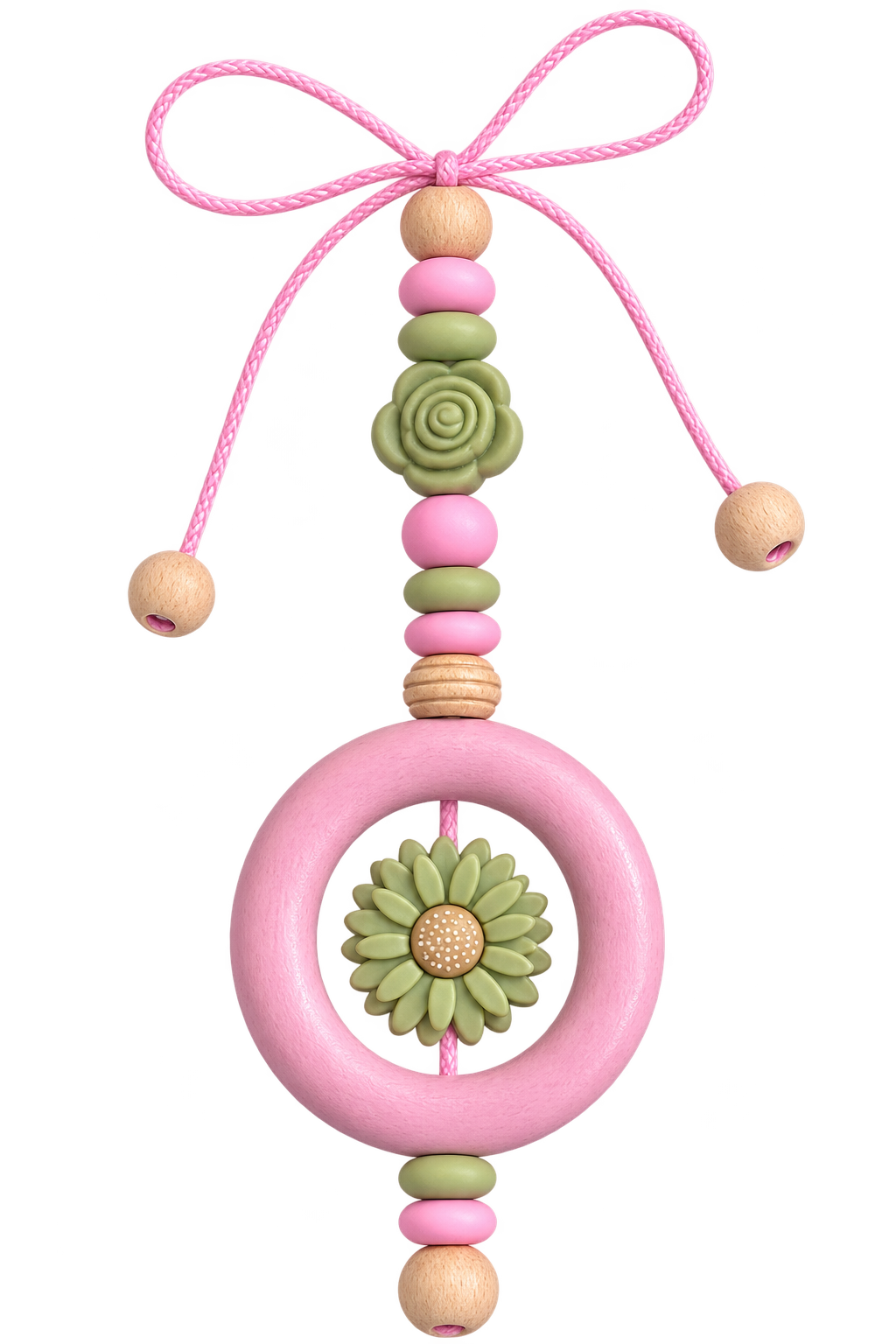 Babyschalenanhänger Rose & Sonnenblume – Blumenmotiv in Rosa und Grün