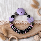 Schnullerkette Leo Design - Flieder Schwarz - Schmetterling Herz
