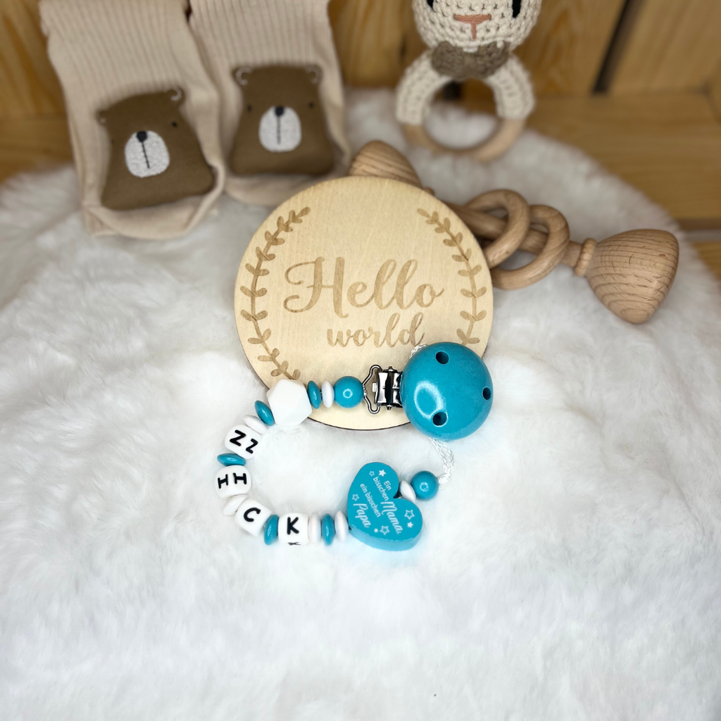 Schnullerkette mit Namen personalisiert | Herz mit Spruch