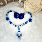 Set aus Schnullerkette & Kinderwagenkette | Auto | Stern | Hellblau & Dunkelblau