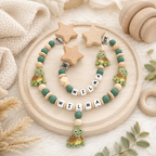 Set aus Schnullerkette & Kinderwagenkette | Schildkröte | Stern | Grün & Natur