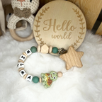 Set aus Schnullerkette & Kinderwagenkette | Schildkröte | Stern | Grün & Natur