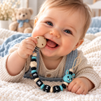 Schnullerkette mit Namen Junge - personalisiert  - Hase - Geschenk zur Geburt, Taufe, oder Babyparty