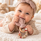 Baby Greifring mit Namen & Lebkuchenmann – Weihnachts- & Nikolausgeschenk