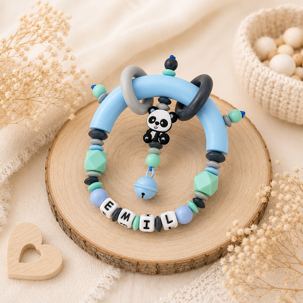 Schnullerkette & Greifling mit Namen - personalisiert - Baby Junge - Geschenk