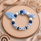 3er Set mit Namen Maus | Schnullerkette, Greifring & Kinderwagenkette