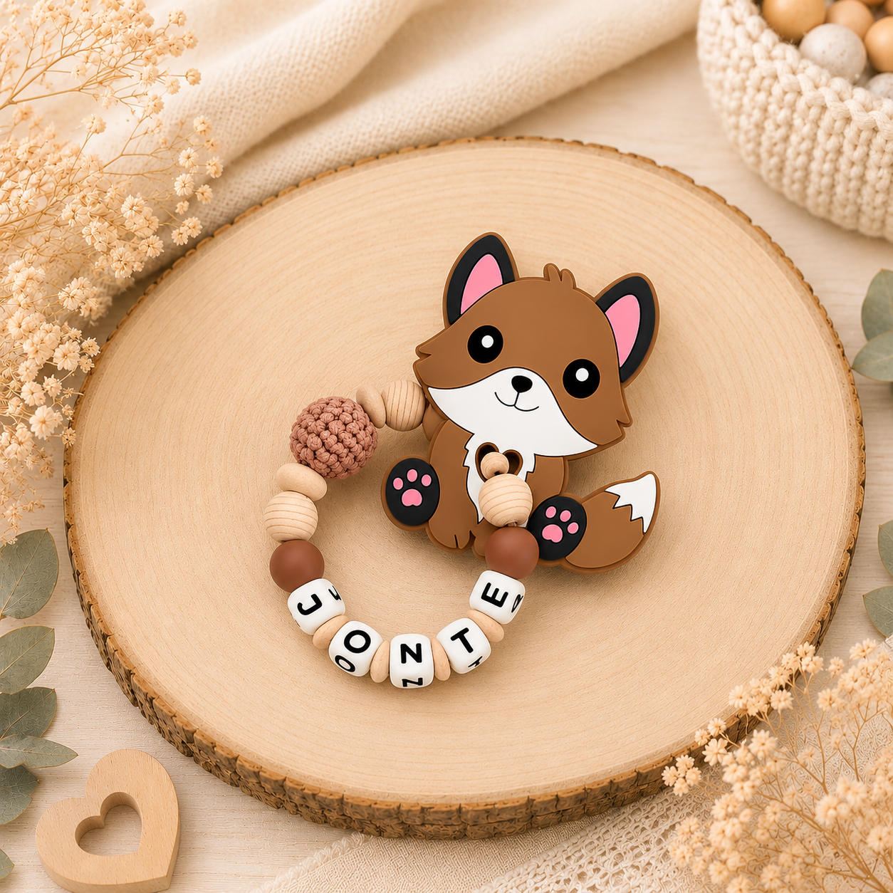 Schnullerkette & Greifling – Fuchs Mädchen Junge – Set oder einzeln - Babygeschenk