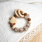 Greifring mit Namen - personalisiert - Mädchen - Ente - Braun Beige