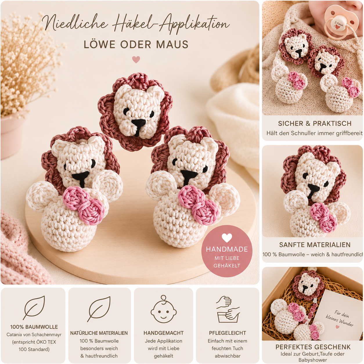 Schnullerkette mit Namen Maus - personalisierte Schnullerkette Baby Mädchen - Geschenk