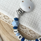 Personalisierte Schnullerkette mit Namen & Wal-Motiv in Blau-Weiß – Babygeschenk zur Geburt