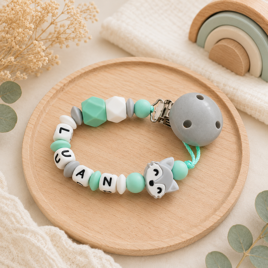 Schnullerkette & Kinderwagenkette mit Namen - Fuchs - Junge