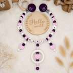 Kinderwagenkette - | Teddybär | Herz | Rosa, Violett & Weiß