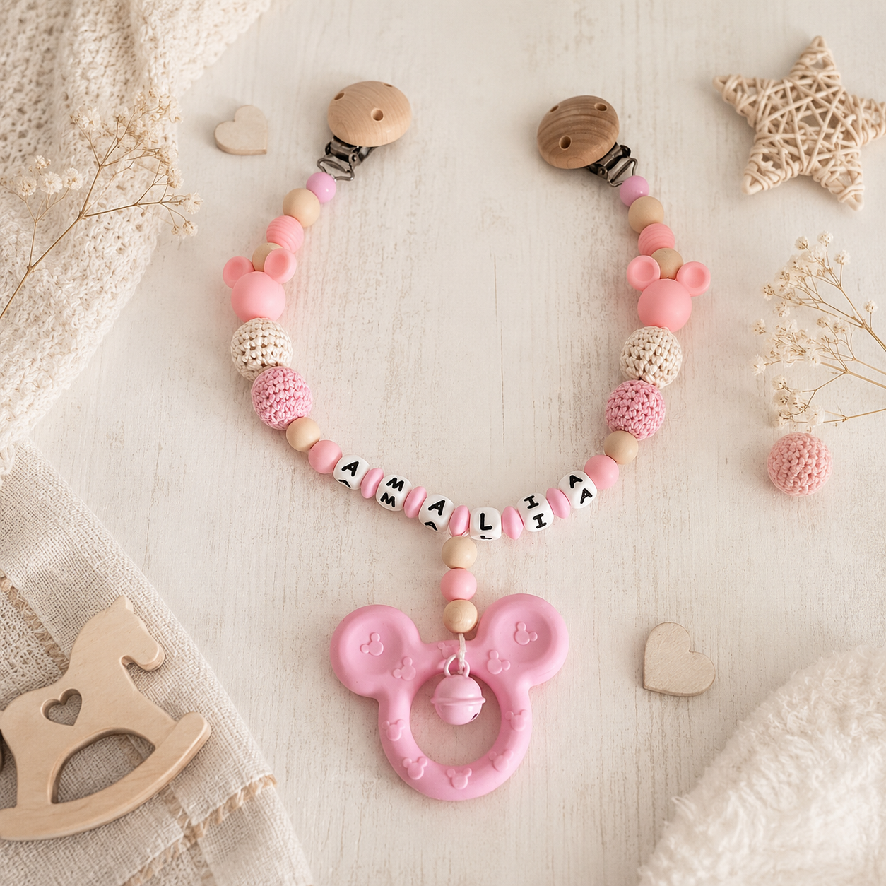 Kinderwagenkette - | Maus in Rosa