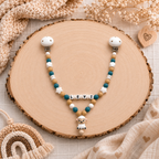 3er Set mit Namen Schaf | Schnullerkette, Greifring & Kinderwagenkette