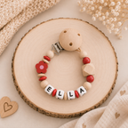 Personalisierte Schnullerkette | Blümchen in rot