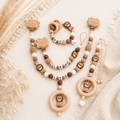 4er Set, Schnullerkette, Kinderwagenkette, Greifring, Babyschalen-Kette | Löwe in Leomuster