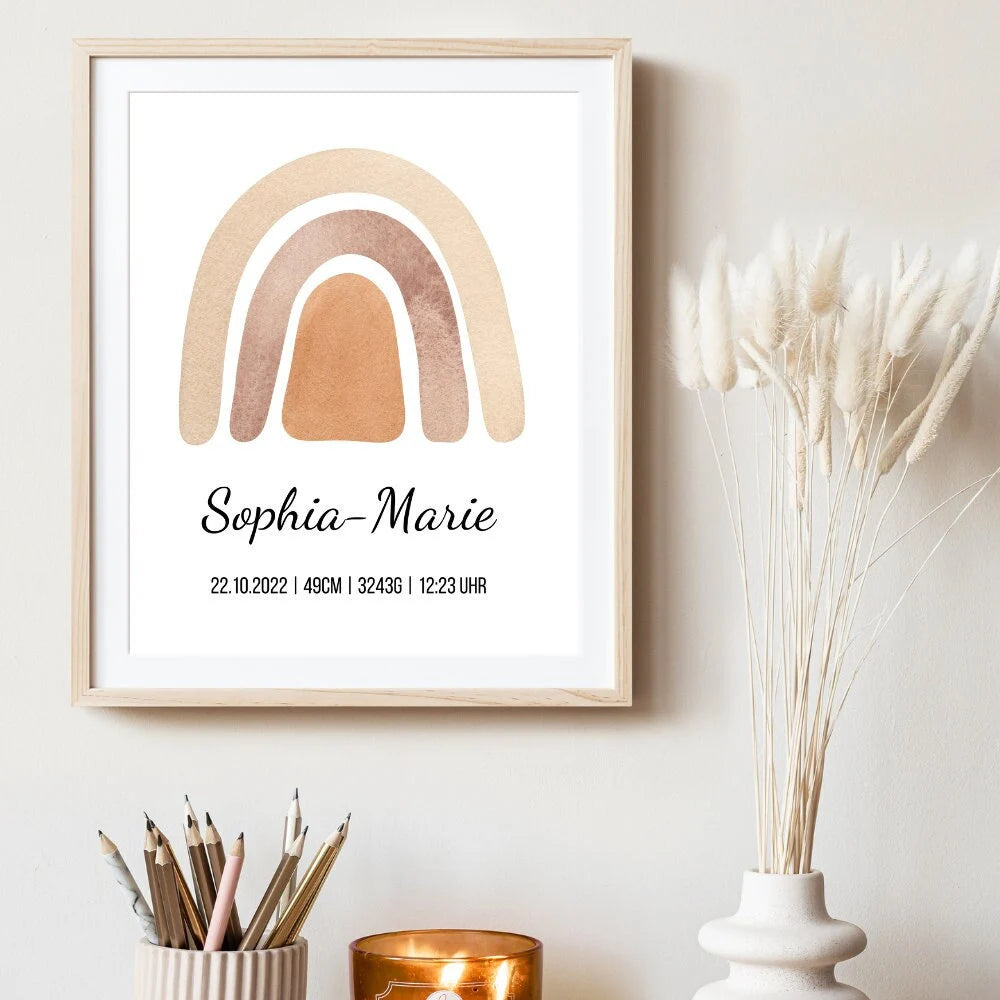 Geburtsposter - Regenbogen Natur/Beige