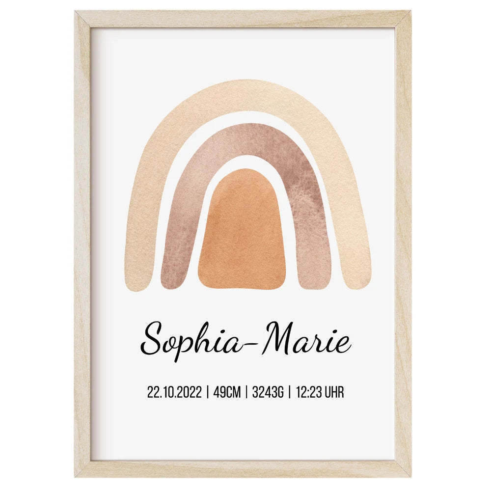 Geburtsposter - Regenbogen Natur/Beige