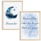 2er Set Geburtsposter - Mond Blau