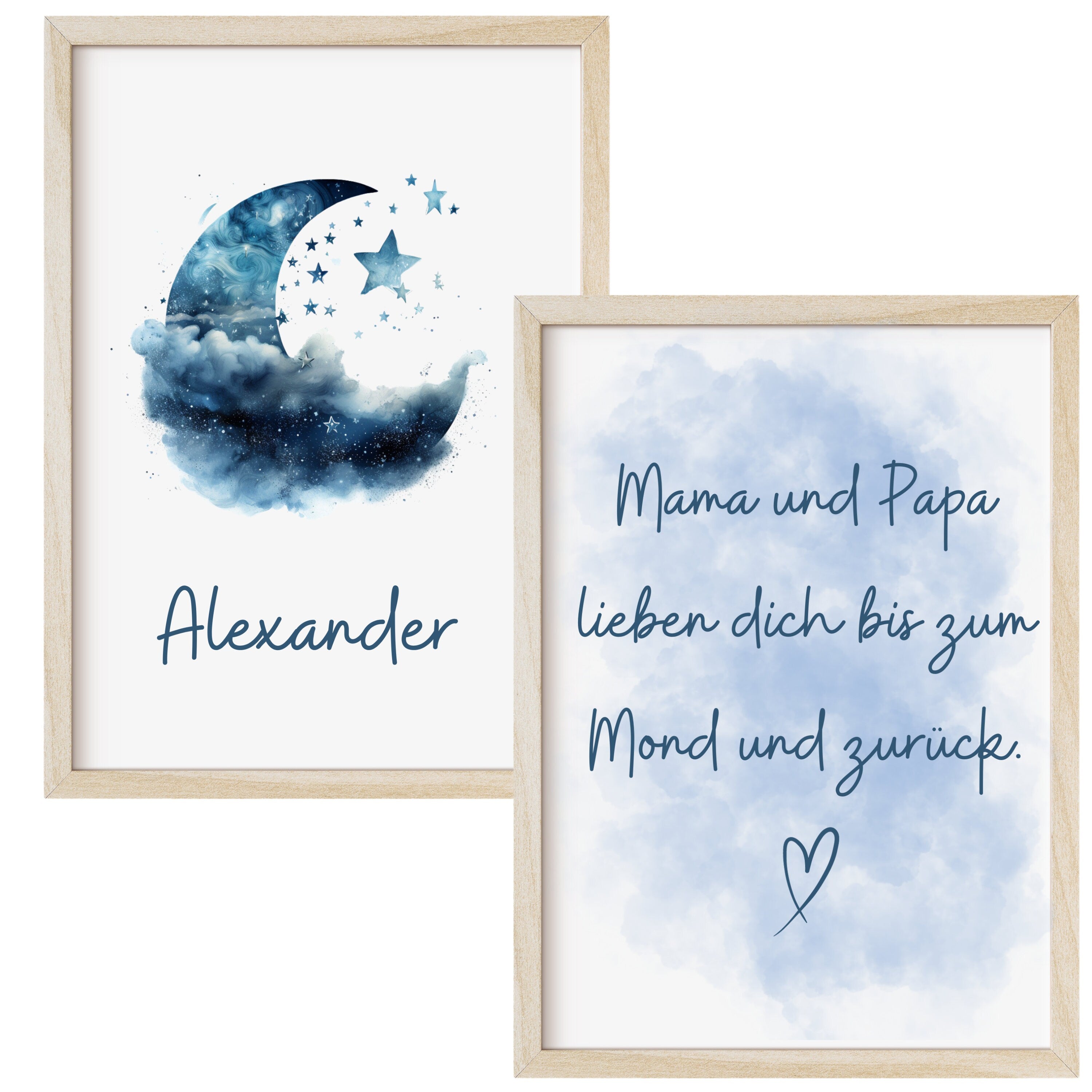 2er Set Geburtsposter - Mond Blau