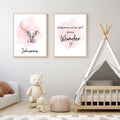2er Set Geburtsposter - Elefant Rosa