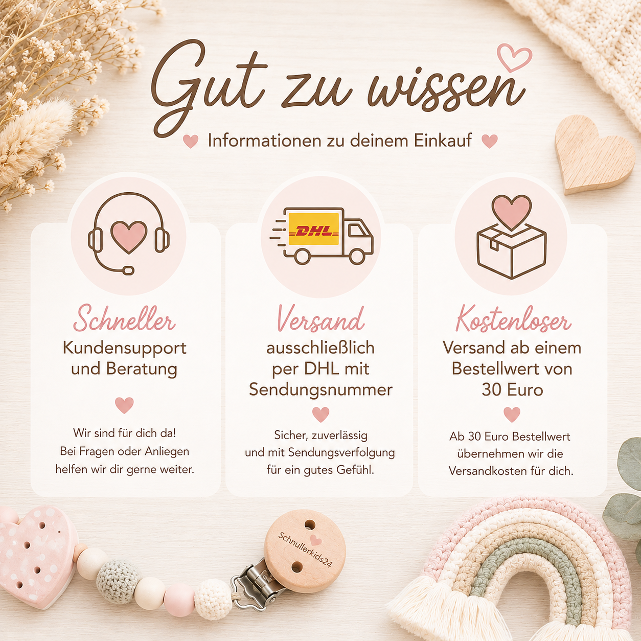 Schnullerkette mit Namen Kleine Prinzessin & Herz