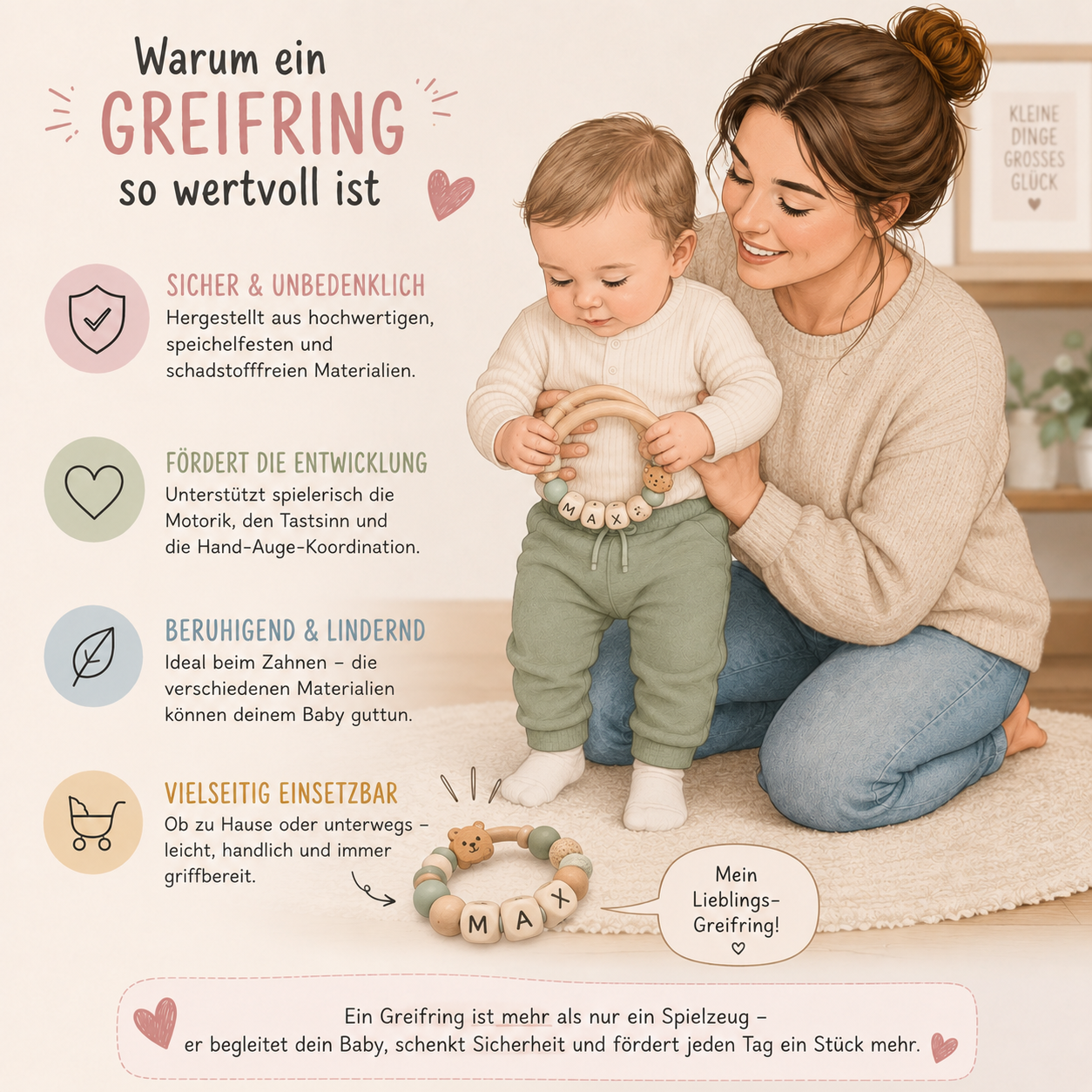 Schnullerkette & Greifling mit Namen - personalisiert - Baby Junge - Geschenk