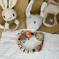 Schnullerkette mit Namen – Handgemacht | Waldtiere Fuchs & Igel | Baby Geschenk