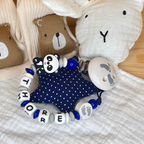 Schnullerkette für Jungen mit Namen - Panda - blau grau weiß