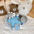 Schnullerkette für Jungen mit Namen - Teddy / Bär- blau grau weiß