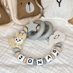 Personalisiertes Baby-Set mit Namen – Greifling, Schnullerkette & Kinderwagenkette für Jungen & Mädchen