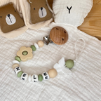 Personalisiertes Baby Set mit Namen – Schnullerkette & Kinderwagenkette - Schmetterling - grün natur weiß