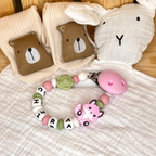 Schnullerkette mit Namen für Mädchen - Fuchs - grün rosa weiß