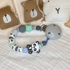 Schnullerkette mit Namen für Jungen Pandabär Prinz blau grau mint
