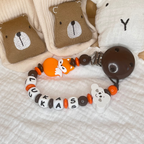 Schnullerkette mit Namen für Jungen Wolke braun orange