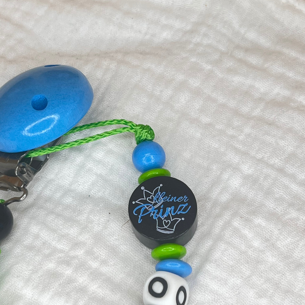 Schnullerkette mit Namen für Jungen Kleiner Prinz skyblau grün schwarz