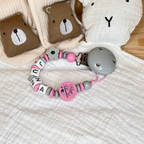 Schnullerkette mit Namen für Mädchen Kleine Schwester babyrosa hellgrau