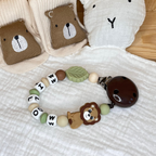 Schnullerkette mit Namen für Jungen Löwe braun grün beige