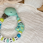 Personalisierte Schnullerkette mit Namen – Dino Design – Für Jungen