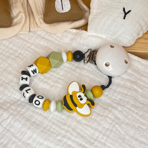 Schnullerkette mit Namen – Biene- Baby - Geschenk zur Geburt