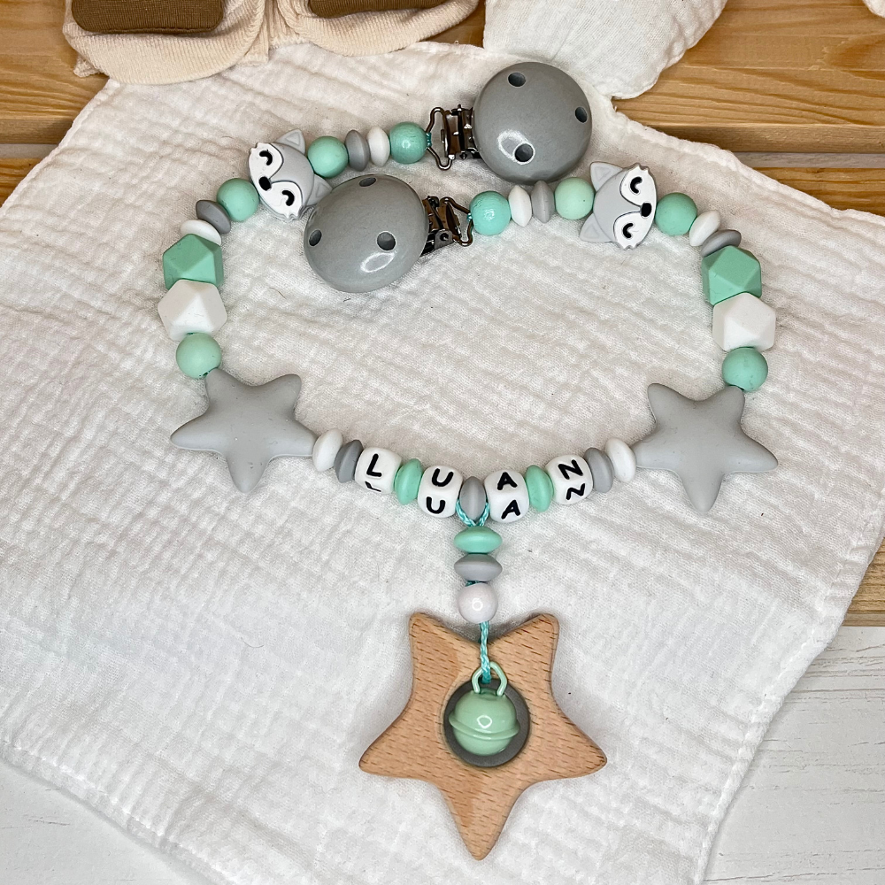 Schnullerkette & Kinderwagenkette mit Namen - Fuchs - Junge